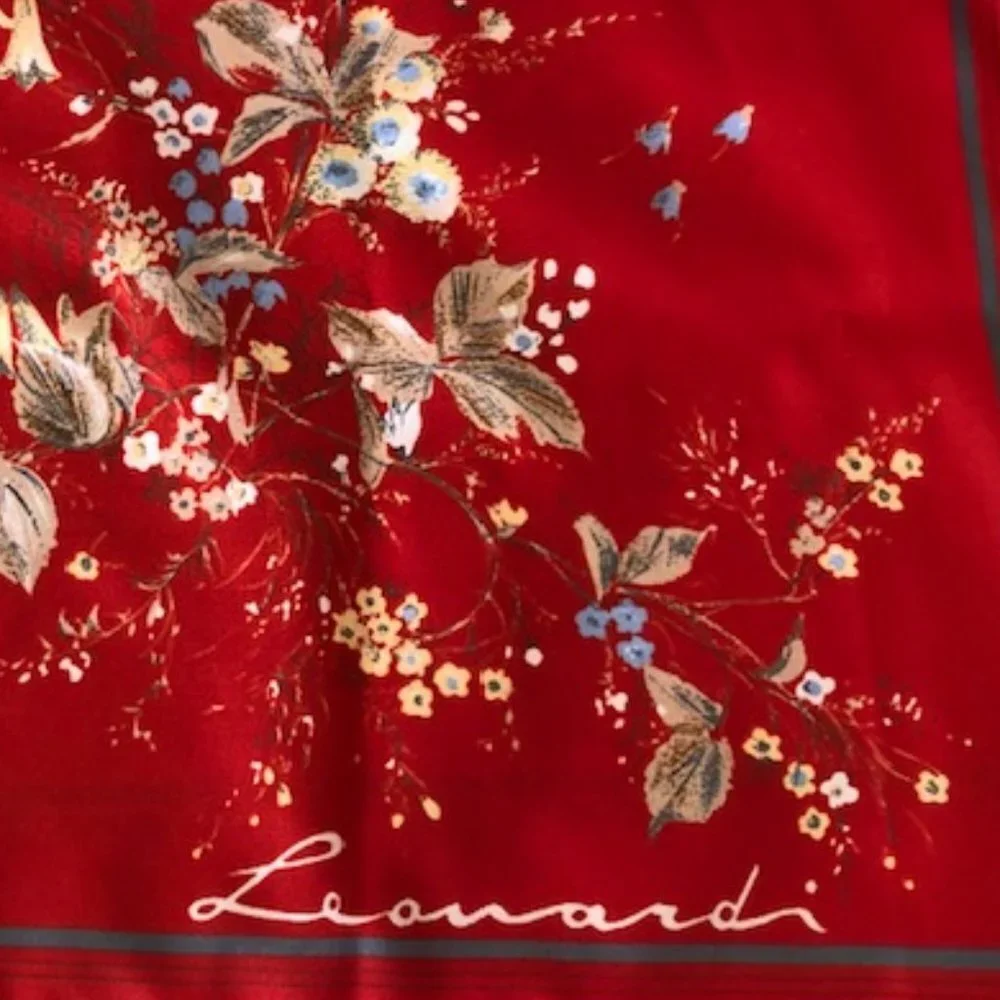 LEONARD Red Floral Square Scarf Vintage